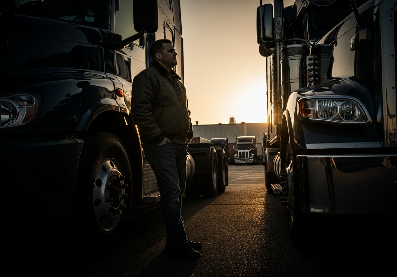 Semi-truck fleet parking off the I-94 corridor near Benton Harbor