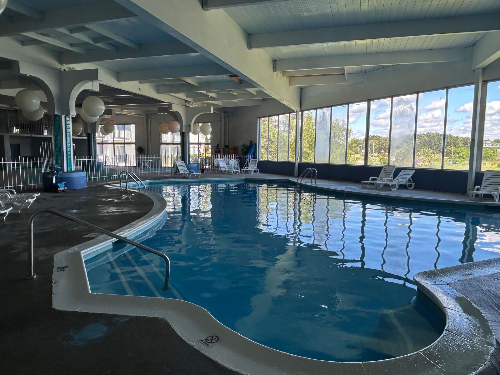Wide view of SWMI Hotels indoor pool deck